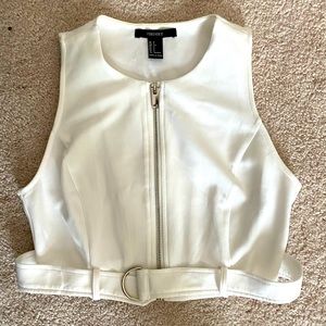 Forever21 White Crop Top Zip Up
